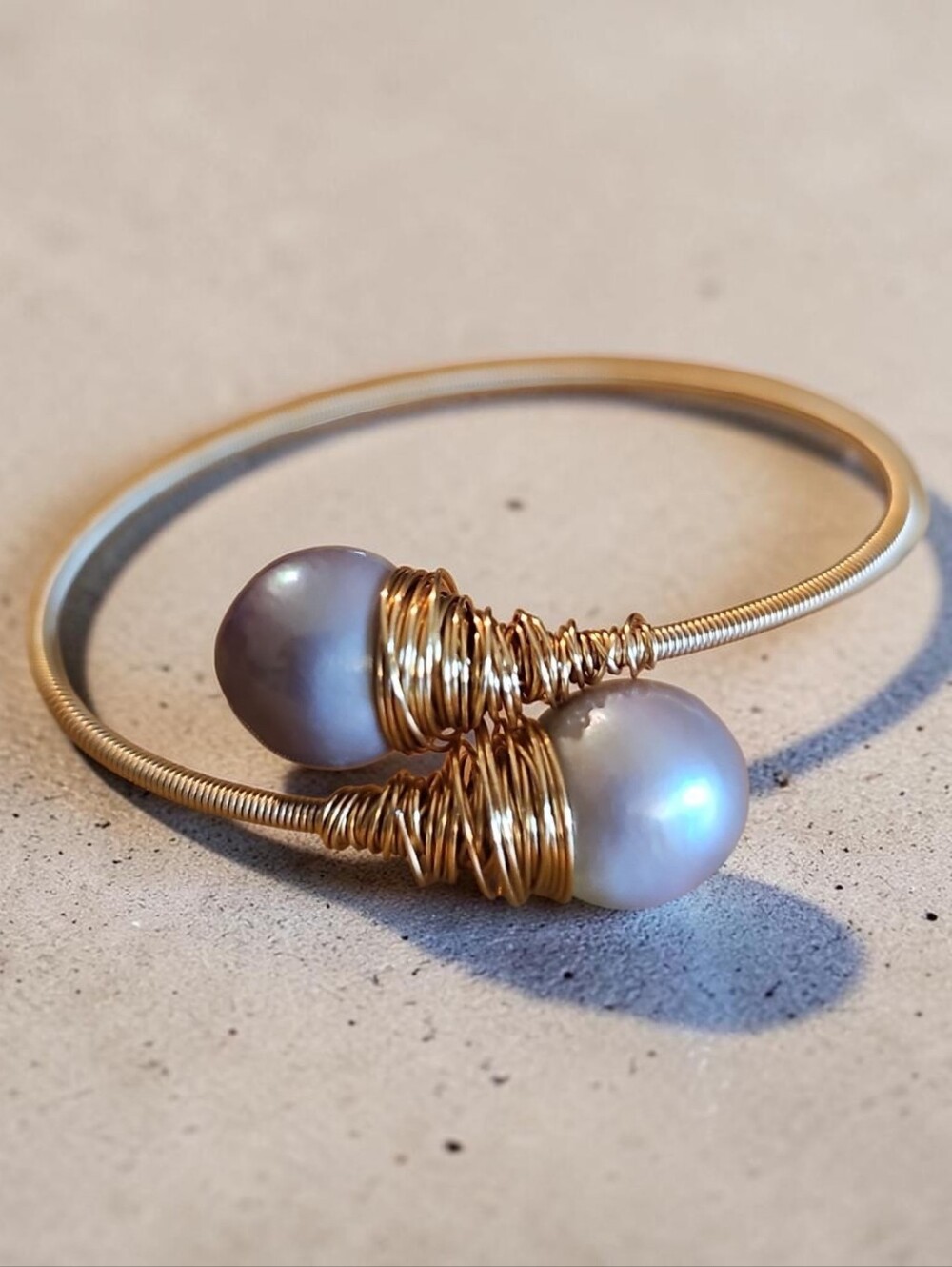 S. B. NWT Gold Wire-Wrapped Pearl Open Bangle Bracelet